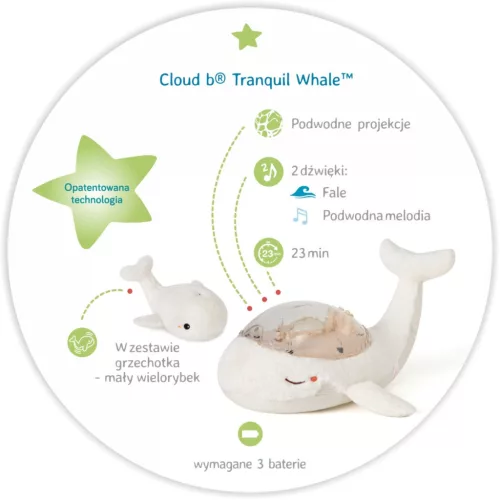 Cloud b Tranquil Whale - projektoros éjjeli fény bálna - White