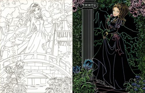 Rejtőzködő hercegnők - Kifestőfüzet kaparós és színezős oldalakkal