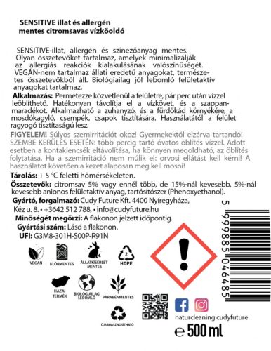 NaturCleaning Sensitive illat és allergén mentes citromsavas vízkőoldó 0,5 liter
