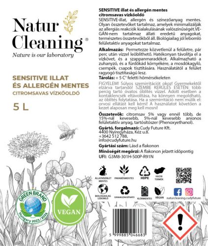 NaturCleaning Sensitive illat és allergén mentes citromsavas vízkőoldó 5 liter