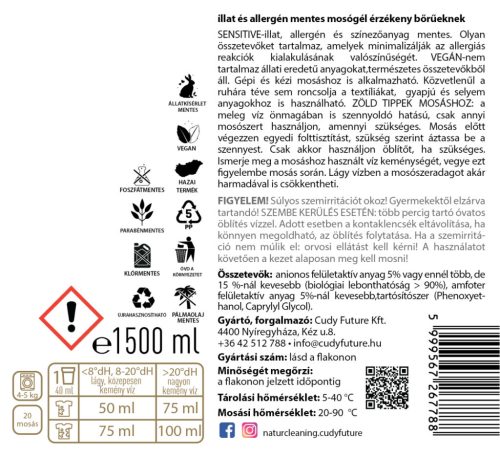 NaturCleaning Sensitive mosógél 1,5 liter - Illat,- és allergénmentes