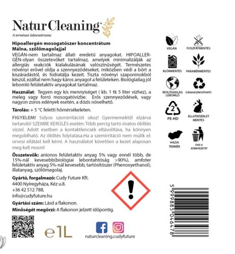 NaturCleaning Mosogatószer koncentrátum 1liter - málna