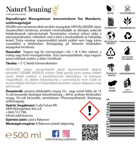 NaturCleaning Mosogatószer koncentrátum 1 liter - tea-mandarin