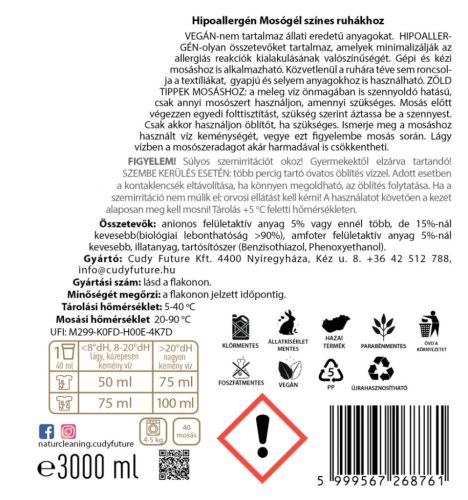 NaturCleaning Color hipoallergén mosógél 3 liter