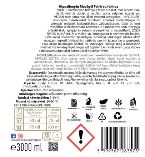 NaturCleaning White hipoallergén mosógél 3 liter