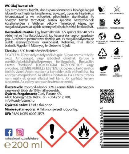 NaturCleaning WC olaj 200 ml - tavaszi rét