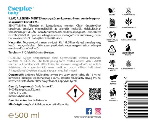Csepke Baby mosogatószer koncentrátum, cumisüvegmosó 0m+ - 500 ml