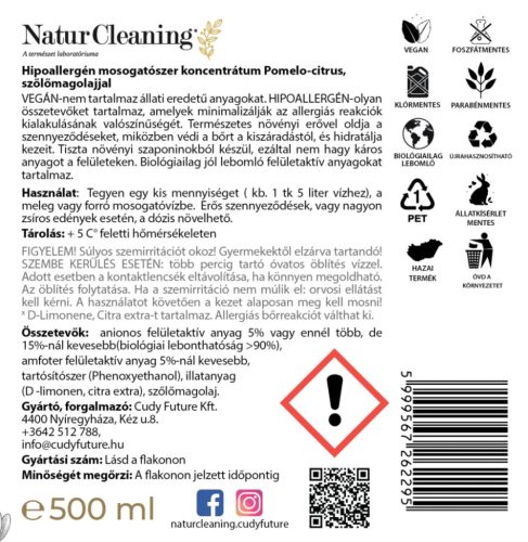 NaturCleaning Mosogatószer koncentrátum 500 ml pumpás - pomelo-citrus