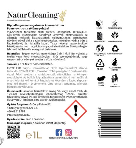 NaturCleaning Mosogatószer koncentrátum 1 liter - pomelo-citrus