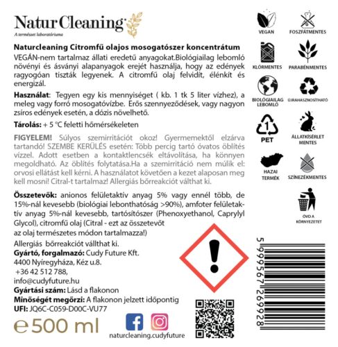 NaturCleaning Mosogatószer koncentrátum 500ml pumpás - citromfű olajos