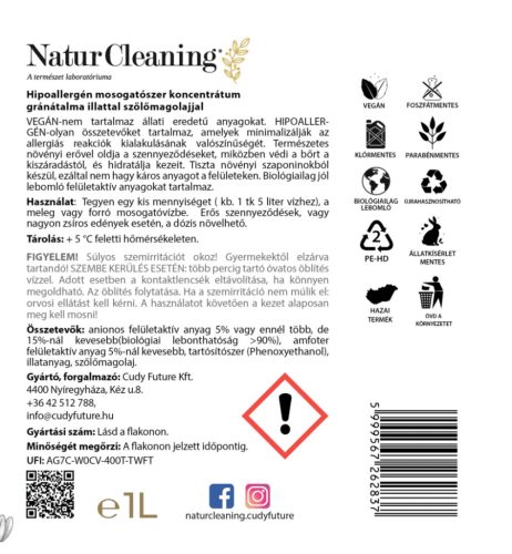 NaturCleaning Mosogatószer koncentrátum 1 liter - gránátalma