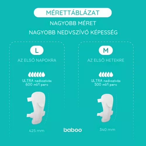 Baboo eldobható szülés utáni betét, 8 db, L, 425 mm
