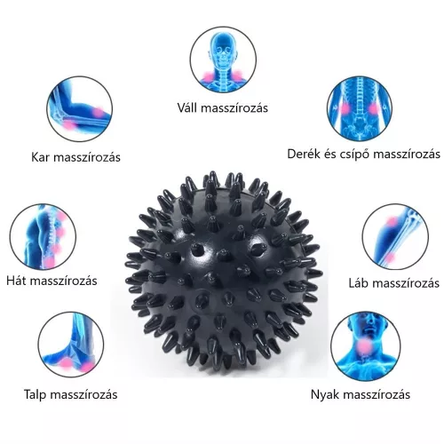 VivaFit Tüskés masszírozó labda 7,5 cm - fekete