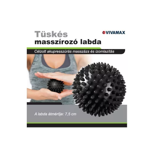 VivaFit Tüskés masszírozó labda 7,5 cm - fekete
