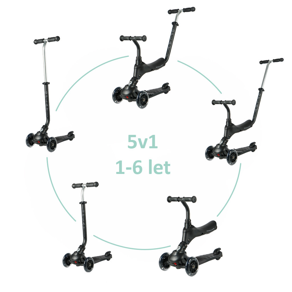 QPLAY Sema Pro 5in1 Roller / Futóbicikli 1-6 éves korig, 50 kg-ig - Black